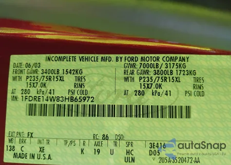 2003 Ford E-150 Recreational z USA, uszkodzony, nr VIN 1FDRE14W83HB65972